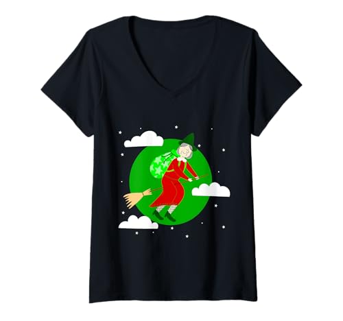 Damen grüne weihnachtshexe befana Besen spookmas creepmas T-Shirt mit V-Ausschnitt von Gossip Rag