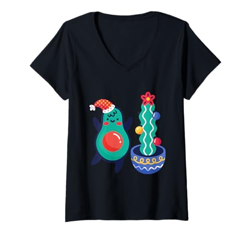 Damen hässliche Weihnachts-Avocado Weihnachtskaktus Weihnachtsmann niedlicher Veganer T-Shirt mit V-Ausschnitt Damen hässliche Weihnachts-Avocado Weihnachtskaktus Weihnachtsmann niedlicher Veganer T-Shirt mit V-Ausschnitt von Gossip Rag