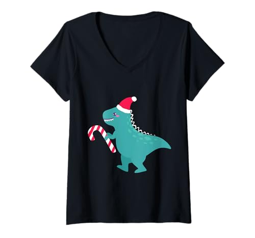 Damen hässliche Weihnachts-Dinosaurier, Trex, Schneeflocke, Winter, skurriles Weihnachten T-Shirt mit V-Ausschnitt Damen hässliche Weihnachts-Dinosaurier, Trex, Schneeflocke, Winter, skurriles Weihnachten T-Shirt mit V-Ausschnitt von Gossip Rag