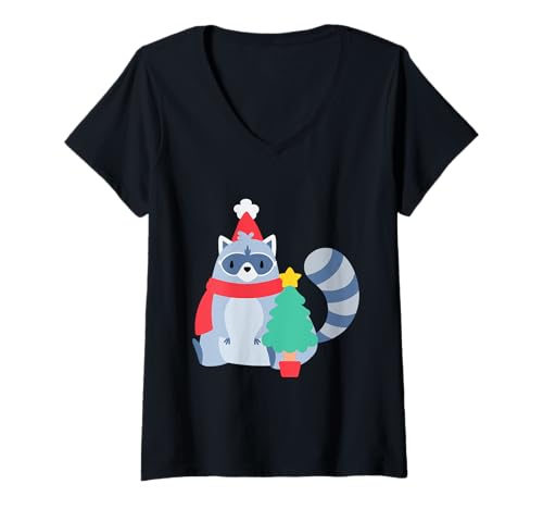 Damen hässlicher Weihnachtswaschbär Weihnachtsbaum Süße Frohe Feiertage T-Shirt mit V-Ausschnitt Damen hässlicher Weihnachtswaschbär Weihnachtsbaum Süße Frohe Feiertage T-Shirt mit V-Ausschnitt von Gossip Rag