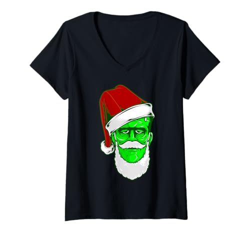 Damen hässliches Weihnachten Weihnachtsmann Frankenstein Monster Gothic Xmas T-Shirt mit V-Ausschnitt Damen hässliches Weihnachten Weihnachtsmann Frankenstein Monster Gothic Xmas T-Shirt mit V-Ausschnitt von Gossip Rag