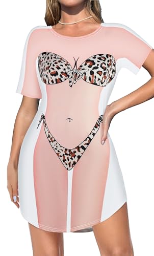 Bikini T Shirt für Damen Baggy Bademode Kurzarm Kleid Frauen Strand Cover Up(Grau,S) von Gosunny