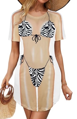 Bikini T Shirt für Damen Baggy Bademode Kurzarm Kleid Frauen Strand Cover Up(Schwarz,L) von Gosunny