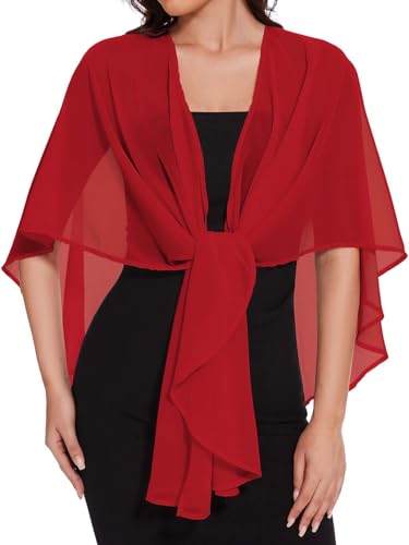 Damen Chiffon Shrugs Schals und Wrap für Abendkleid Sheer Hochzeit Cover Up,Rot von Gosunny