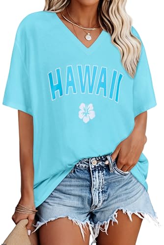 Damen Oversize T Shirt Sommer V Ausschnitt Tops Lässige Modischen Outfits(Seeblau, S) von Gosunny
