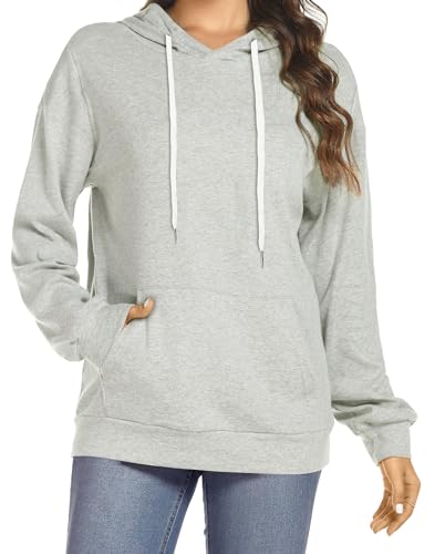 Damen Pullover Langarm Kapuzenpullover Tops Sweatshirt Leichte Casual Hoodie (Solid hellgrau, XL) von Gosunny