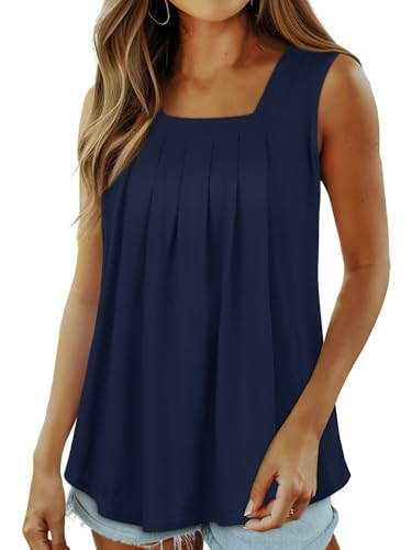 Damen Tank Top Casual Lose Shirt Sommer Bluse Ärmellos Basic Tunika U-Ausschnitt Oberteile(Navy Blue,S) von Gosunny