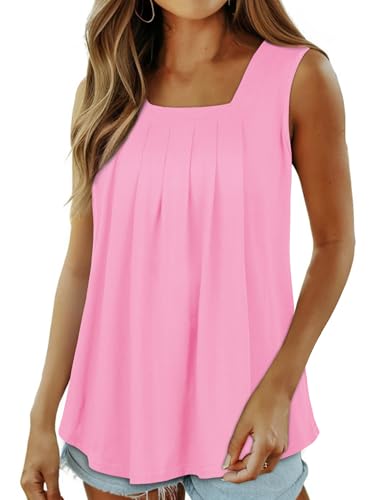 Damen Tank Top Casual Lose Shirt Sommer Bluse Ärmellos Basic Tunika U-Ausschnitt Oberteile(Pink,S) von Gosunny
