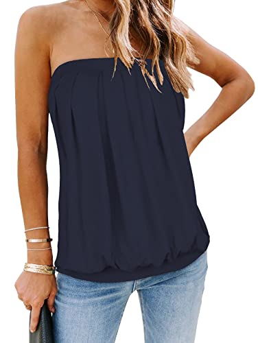 Damen Tube Tops Sommer Trägerlos Bandeau Tanks lässig Ärmellose Weste Off Shoulder Shirts(Marineblau,2XL) von Gosunny
