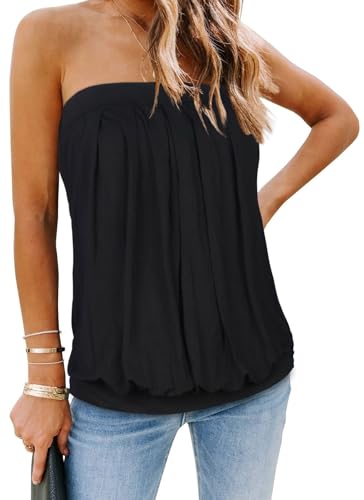 Damen Tube Tops Sommer Trägerlos Bandeau Tanks lässig Ärmellose Weste Off Shoulder Shirts(Schwarz,L) von Gosunny
