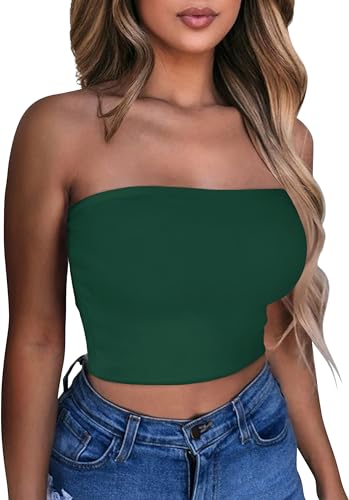 Damen Tube Tops Sommer Trägerlos Crop Tunika Tank Ärmellos Slim Fit Vest Bluse(Grün,XL) von Gosunny