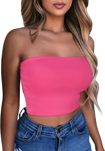 Damen Tube Tops Sommer Trägerlos Crop Tunika Tank Ärmellos Slim Fit Vest Bluse(Rosa,S) von Gosunny