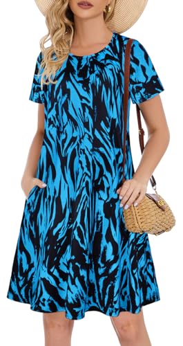 Gosunny Blusenkleid für Frauen Strand Casual Oversized Kurzarm Shift Sommerkleider（Blaues Zebra，L） von Gosunny