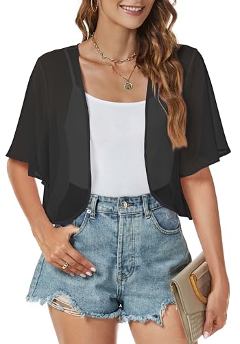 Gosunny Damen Bolero Jacke Offene Vorderseite Cardigan Leicht Cropped Oberteil für Abendkleid（Schwarz，L） von Gosunny