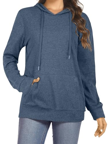 Gosunny Damen Hoodies Casual Pullover Einfarbig Top Langarm Regular Sweatshirt Oversize Kapuzenpullover(Marineblau, S) von Gosunny