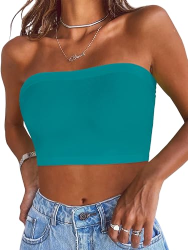 Gosunny Damen Tube Top Sommer Trägerloser Bandeau Rückenfrei Basic Ärmellos Weste(Blau,Regular) von Gosunny