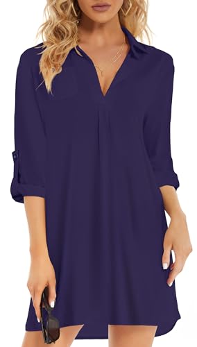 Gosunny Frauen Tunika Strandvertuschung Sommer Lose Oversized Hemdkleid Bikini Strandshirt（Marineblau，M） von Gosunny