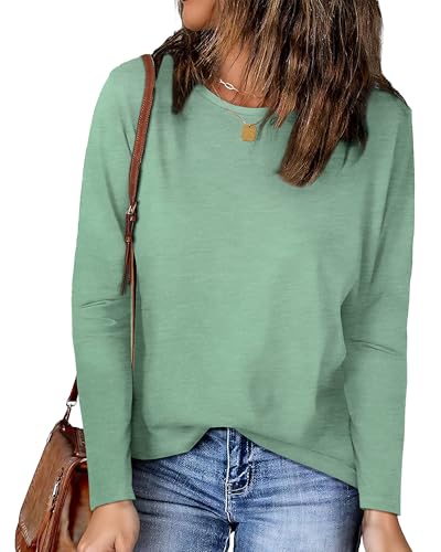 Gosunny Basic Langarmshirt Damen Einfarbiges Langarm Shirts Rundhals Pullover Tops lässig Oberteile Lose Longshirt(Hellgrün,2XL) von Gosunny