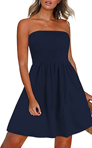 Gosunny Sommerkleider für Damen lässig Ärmelloses Sonnenkleid Off Shoulder Beach Coverups(Dunkelblau,M) von Gosunny