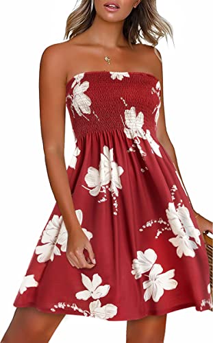 Gosunny Strandkleider Damen Sommer Elegant Party Freizeitkleider Luftig Ärmellos Bohomian wickelkleid（Weinrote Blume，M von Gosunny