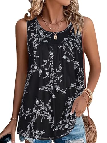 Gosunny Tank Top Damen Sommer Oberteile Ärmellose Blusen Rundhals Casual Oversize Shirt(Schwarz Weiß,M) von Gosunny