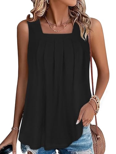 Tanktops Frauen Lockere Square Neck Ärmellos T Shirts Leicht Sommer Daily Tunika(Schwarz,M) von Gosunny