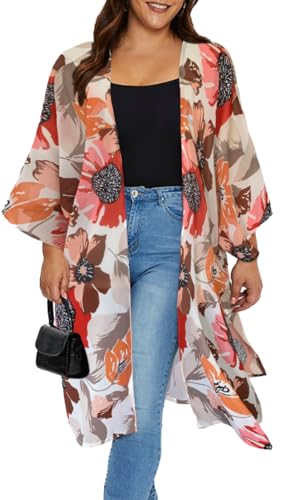 Kimono für Damen Sommer Strickjacken Open Front Badeanzug Cover Up Hawaiian Beach Shirts(Aprikose,L) von Gosunny