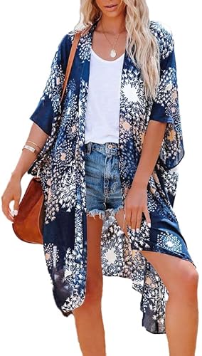 Kimono für Damen Sommer Strickjacken Open Front Badeanzug Cover Up Hawaiian Beach Shirts(Blauer Löwenzahn,S) von Gosunny