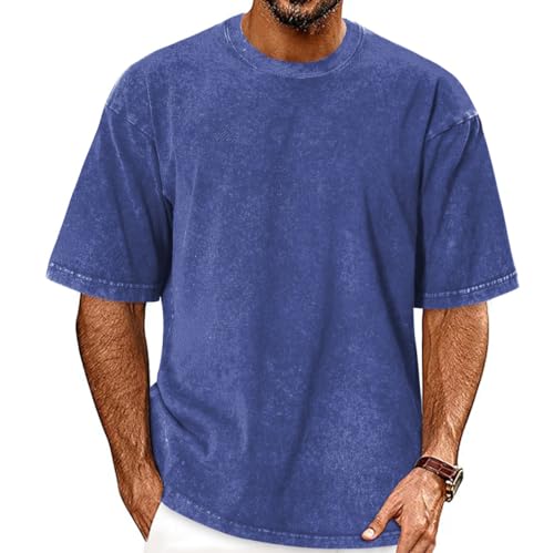 T Shirt Herren Oversized Bluse Basic Kurzarm Männer Oberteile Lose Fit Sommer Casual Tops(Blau,S) von Gosunny