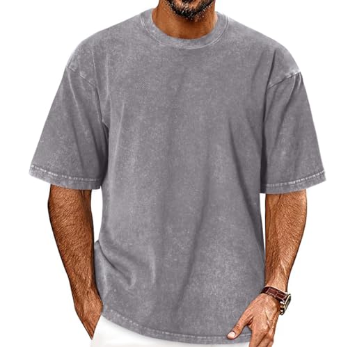 T Shirt Herren Oversized Bluse Basic Kurzarm Männer Oberteile Lose Fit Sommer Casual Tops(Grau,S) von Gosunny