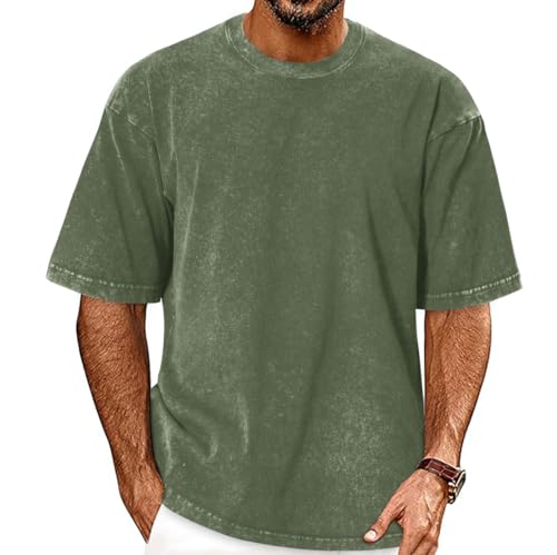 T Shirt Herren Oversized Bluse Basic Kurzarm Männer Oberteile Lose Fit Sommer Casual Tops(Grün,M) von Gosunny