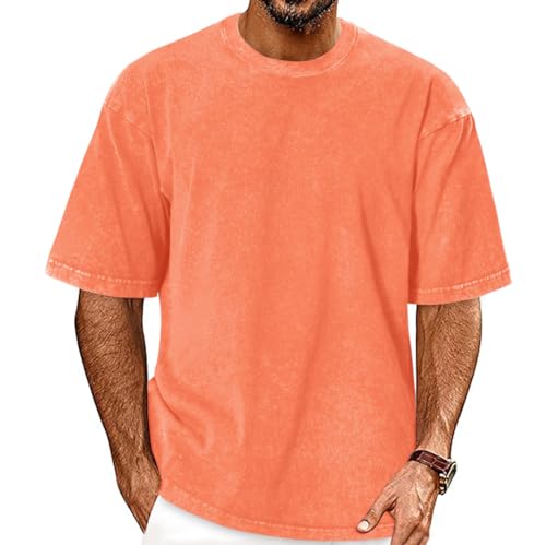 T Shirt Herren Oversized Bluse Basic Kurzarm Männer Oberteile Lose Fit Sommer Casual Tops(Orange,M) von Gosunny