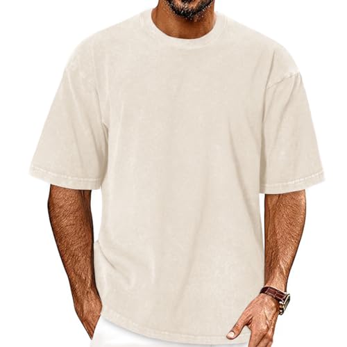 T Shirt Herren Oversized Bluse Basic Kurzarm Männer Oberteile Lose Fit Sommer Casual Tops(Weiß,S) von Gosunny