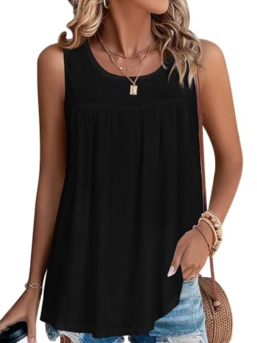 Gosunny Tank Top Damen Sommer Oberteile Ärmellose Blusen Rundhals Casual Oversize Shirt(Schwarz,M) von Gosunny