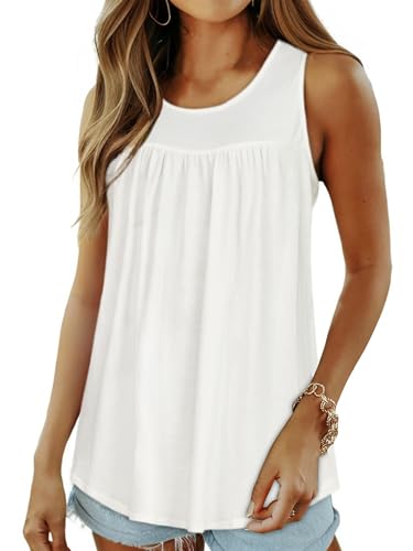 Tank Top Damen Sommer Oberteile Ärmellose Blusen Rundhals Casual Oversize Shirt(Weiß,M) von Gosunny