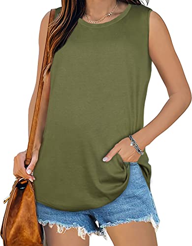 Tank Tops für Damen Sommer Ärmellose T Shirts lässig Lose Tunika Blusen Weste Tees(Armeegrün,M) von Gosunny