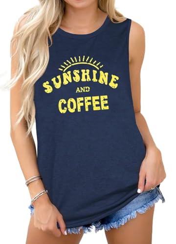 Tank Tops für Damen Sommer Ärmellose T Shirts lässig Lose Tunika Blusen Weste Tees(Marineblau Gemustert,S) von Gosunny