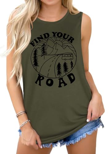 Tank Tops für Damen Sommer Ärmellose T Shirts lässig Lose Tunika Blusen Weste Tees(Mustergrün,S) von Gosunny