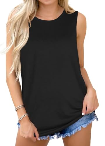 Tank Tops für Damen Sommer Ärmellose T Shirts lässig Lose Tunika Blusen Weste Tees(Schwarz,S) von Gosunny