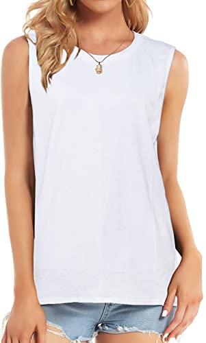 Tank Tops für Damen Sommer Ärmellose T Shirts lässig Lose Tunika Blusen Weste Tees(Weiß,M) von Gosunny
