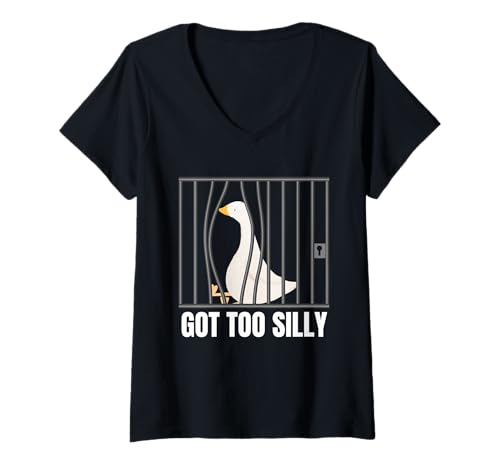 Damen Got Too Silly Funny Goose Pun Humor Men Women T-Shirt mit V-Ausschnitt Damen Got Too Silly Funny Goose Pun Humor Men Women T-Shirt mit V-Ausschnitt von Got Too Silly Funny Goose Meme Apparel