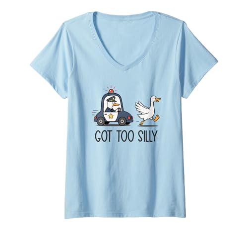 Damen Got Too Silly Police Goose Chase Lustiges Bad Gosling T-Shirt mit V-Ausschnitt Damen Got Too Silly Police Goose Chase Lustiges Bad Gosling T-Shirt mit V-Ausschnitt von Got Too Silly Police Goose Chase Funny Bad Gosling