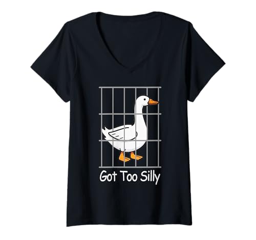 Damen Got Too Silly Humor Gänsespiel für Tierliebhaber Lustig T-Shirt mit V-Ausschnitt von Got Too Silly Silly Pun Goose Meme