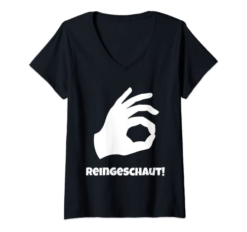 Damen Reingeschaut! Lustiges Circle Game Fingerloch Eierloch Spiel T-Shirt mit V-Ausschnitt Damen Reingeschaut! Lustiges Circle Game Fingerloch Eierloch Spiel T-Shirt mit V-Ausschnitt von Got ‘em Funny Circle Game Humor Gifts. Co