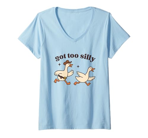 Damen Got Too Silly Goose Cowgirl Lustige Silly Goose Jail Grafik T-Shirt mit V-Ausschnitt Damen Got Too Silly Goose Cowgirl Lustige Silly Goose Jail Grafik T-Shirt mit V-Ausschnitt von Got too silly funny goose