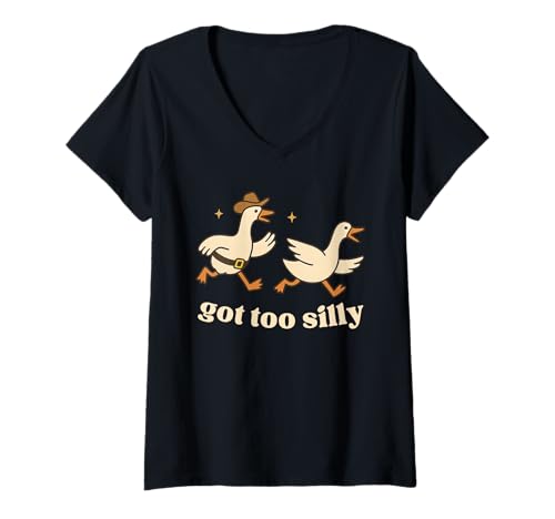 Damen Got Too Silly Goose Cowgirl Lustige Silly Goose Jail Grafik T-Shirt mit V-Ausschnitt Damen Got Too Silly Goose Cowgirl Lustige Silly Goose Jail Grafik T-Shirt mit V-Ausschnitt von Got too silly funny goose