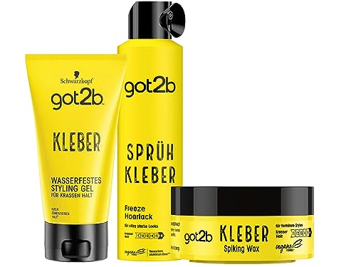 got2b Kleber Haar Gel Halt 6,wasser- und schweißfest, 1x150 ml & got2b Kleber Spiking Wax Halt 6, für vertikale Styles, 1x75 ml & got2b Haarlack Sprüh Kleber Halt 6, 72 h Haarspray, 1x300 ml von Got2B