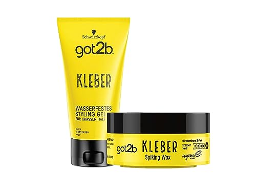 got2b Kleber Haar Gel Halt 6,wasser- und schweißfestes Styling Gel (1x150 ml) & GOT2B Kleber Spiking Wax Halt 6,krasser Halt für vertikale Styles (1x75 ml) von Got2B