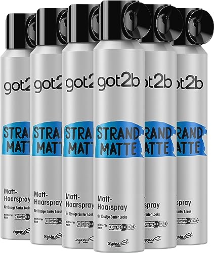 got2b Strand Matte Haarspray (200 ml), Haarspray für Männer verleiht matte Surfer Looks, Styling Spray für noch bessere Surfer Styles und längeren Halt, ohne Beschweren, 6x 200 ml von got2b