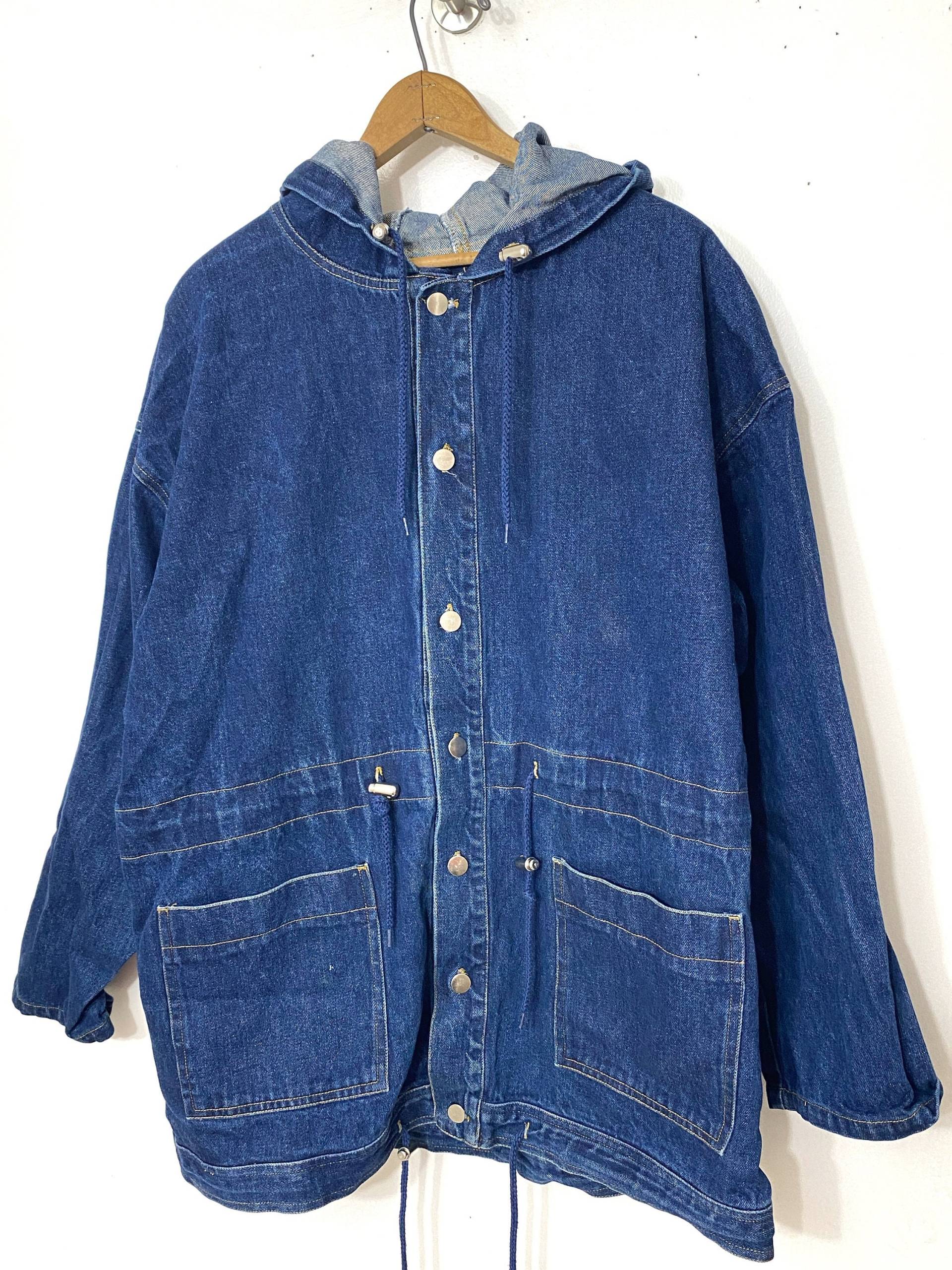 Vintage Seltene 90Er Jahre Jeansjacke Mit Kapuze Größe Herren Medium 26 "x 32" von GotTheLookUp